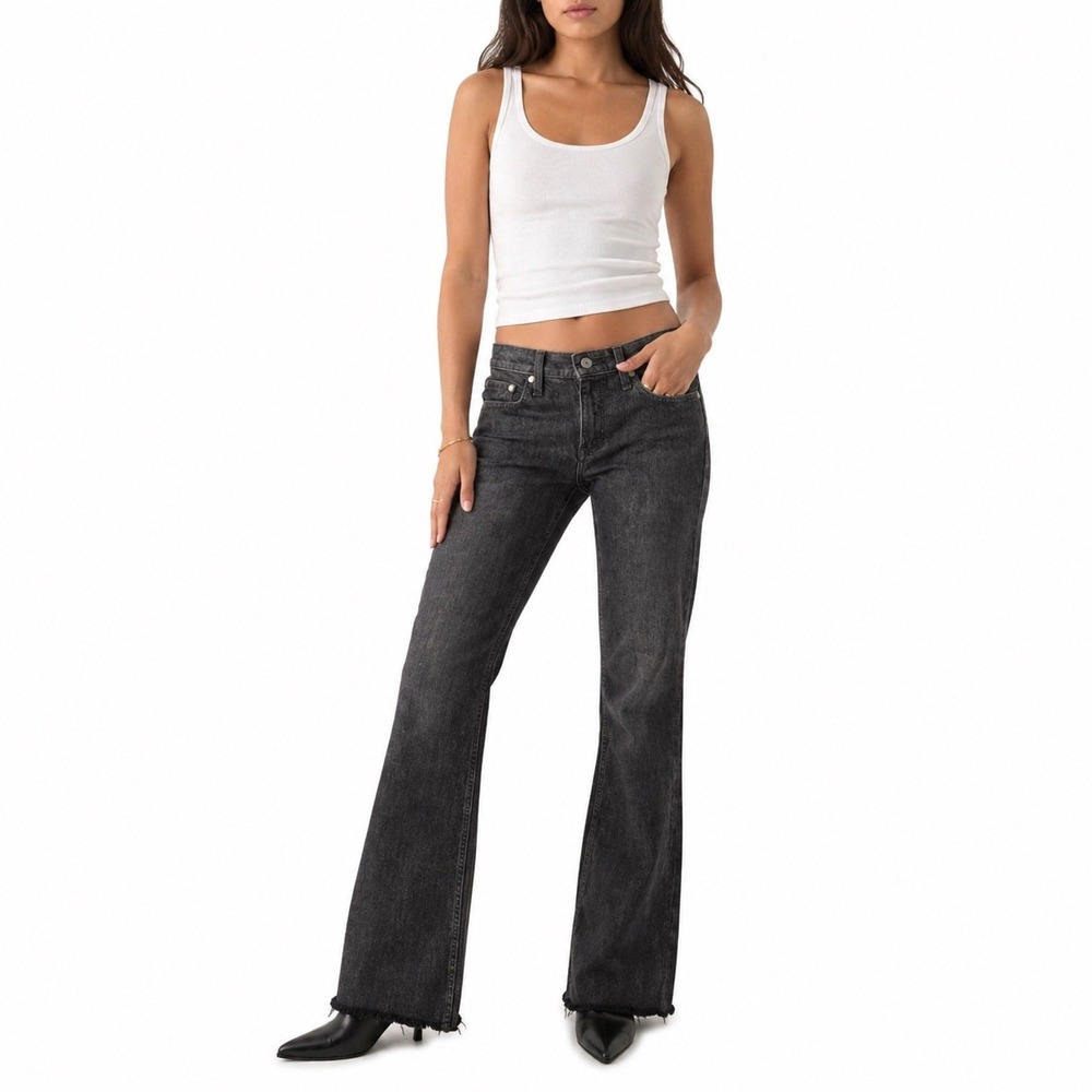 Smith & Rogue Womens No.77 Boot Cut Jeans Charcoal Gray Raw‎ Hem 27x28